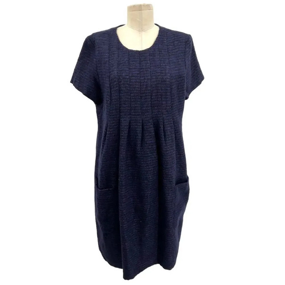 Anna Sui Swing Mod Dress Tweed Boucle Knit Short Sleeve Purple Black Size 12 - Picture 1 of 11